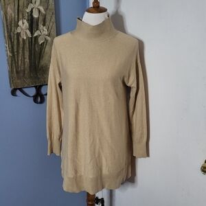 Soft Surroundings Sweater Tan Camel Mock Turtleneck PM Silk Blend